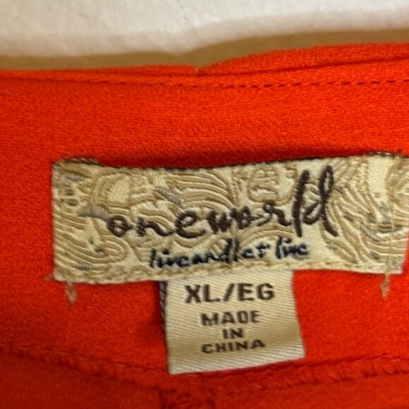 One‎ World Blouse Women's Size XL Tunic Flutter Sleeves Orange Red - Picture 3 of 4